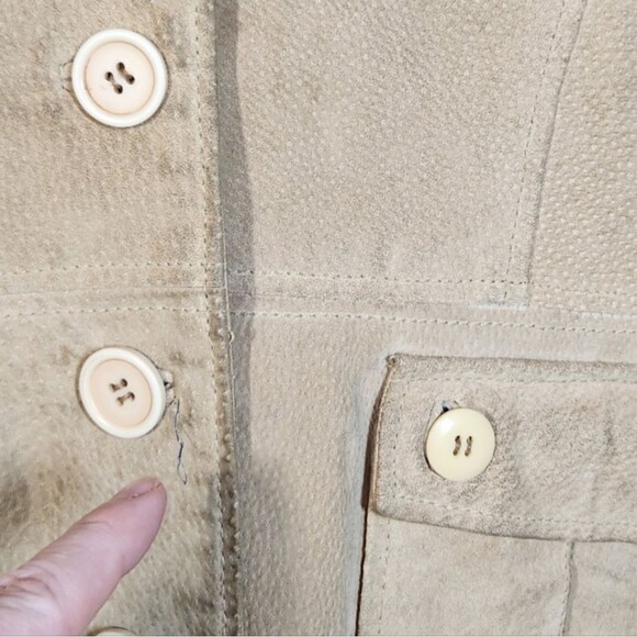 Vintage Leather Jacket Suede Tan BOHO Chunky Slouchy Grunge Pockets Distressed M - Picture 12 of 13